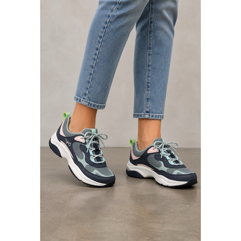 Ryka Noriko Womens 10 M Walking Shoes Q-Contour Arch Support Navy Mint Sneakers
